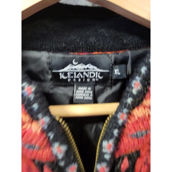 vtg 90s ICELANDIC DESIGN ZIP Up Cardigan xl // red wool floral winter autumn - Picture 4 of 4